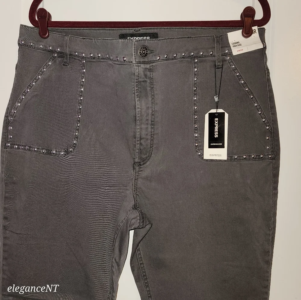 Express High Rise Studded Gray Legging Jeans Sz: 18 NWT